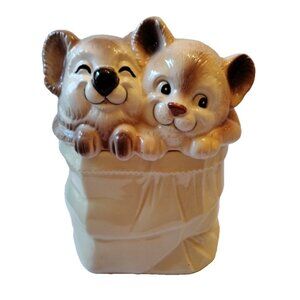 Vintage Cookie Jar Ceramic Koala Lion Cub In Sack Bag Japan Rare